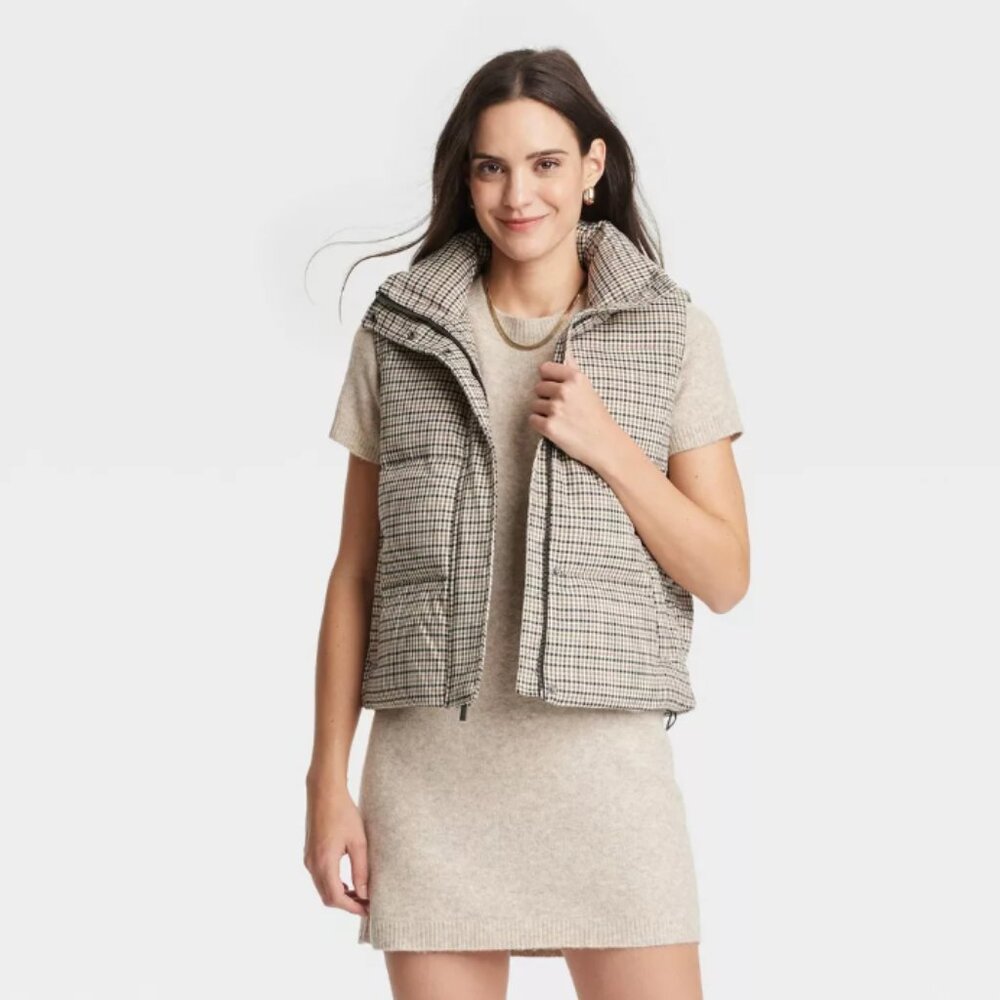 Puffer Vest Brown Plaid